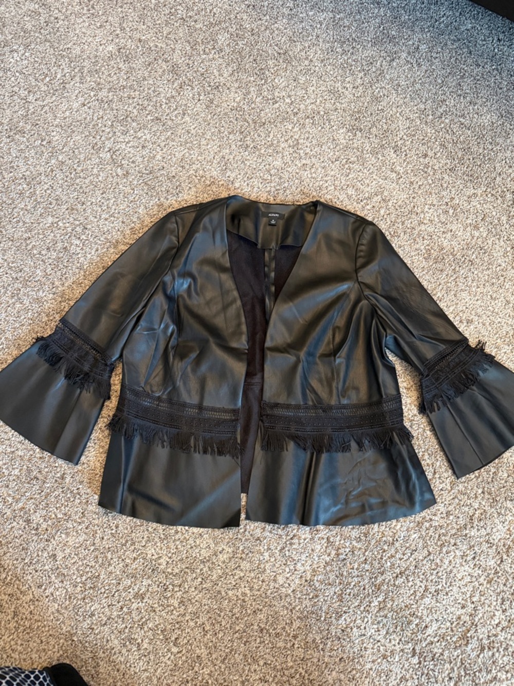 Alfani Black Faux Leather Fringe-Trim Jacket